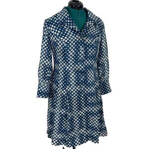 Vintage 60s Mod Polka Dot Shirt Dress Navy Blue Bubble Print L XL As-Is Project